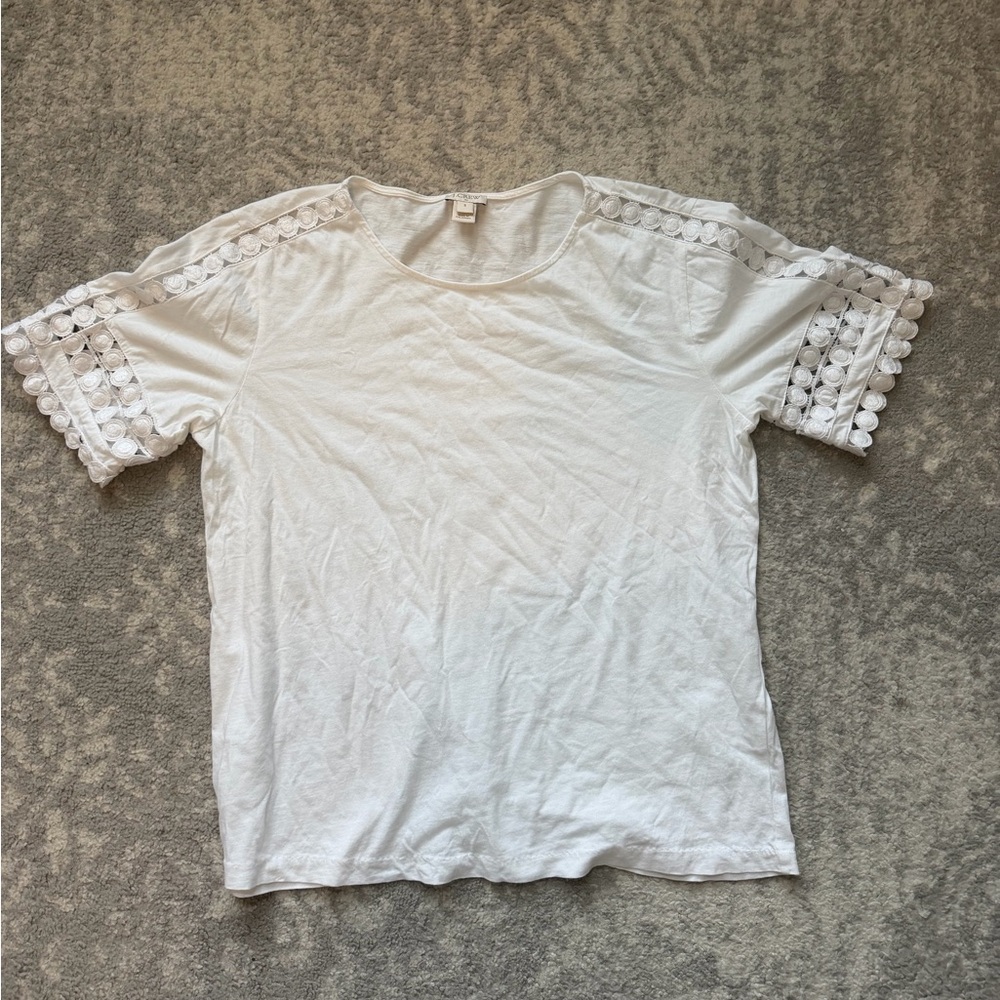 J.Crew White Eyelet Sleeve Tee | Size Small | Casual Summer Top